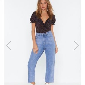 Ruched Floral Puff Sleeve Bodysuit